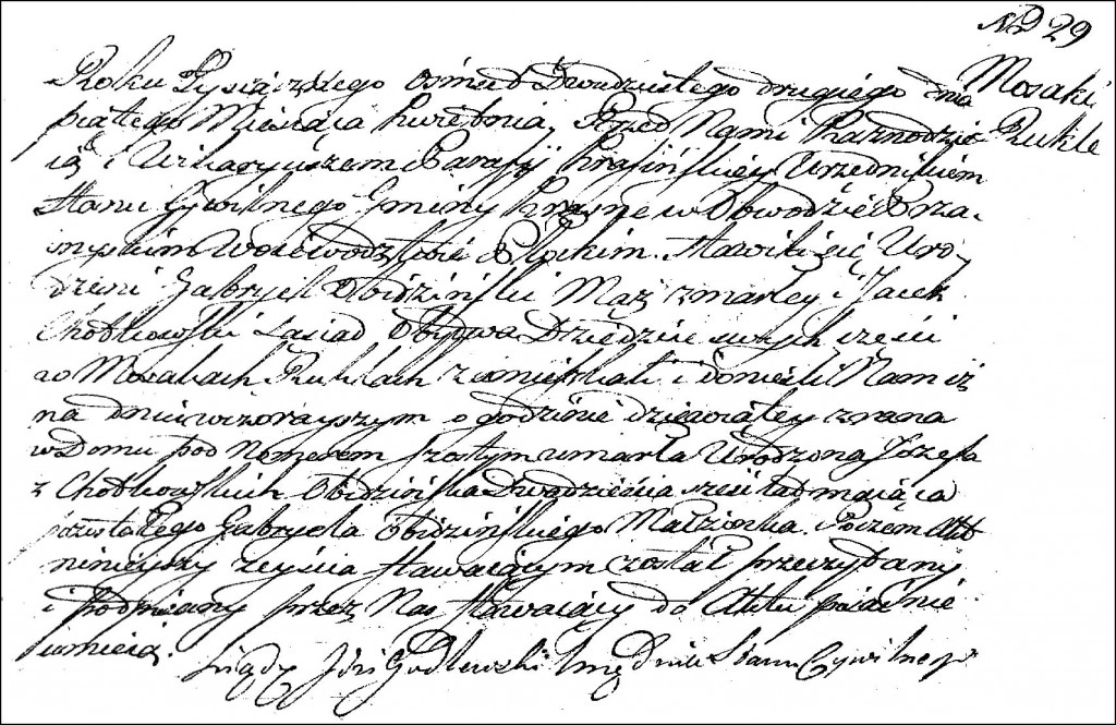 The Death and Burial Record of Józefa née Chodkowska Obidzińska - 1822