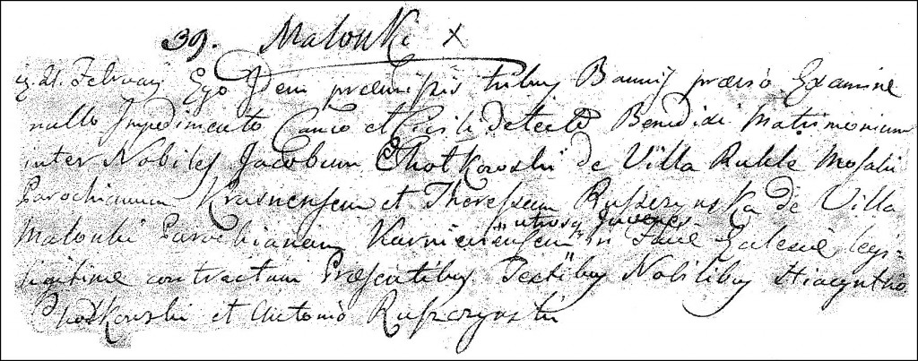The Marriage Record of Jakub Chodkowski and Teresa Ruszczyńska - 1816