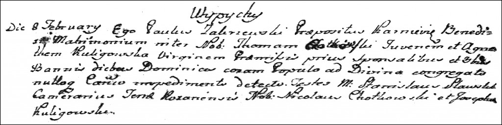 The Marriage Record of Tomasz Chodkowski and Agnieszka Kuligowska - 1789