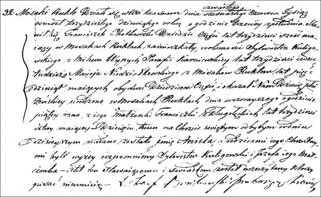 The Birth and Baptismal Record of Aniela Chodkowska - 1839