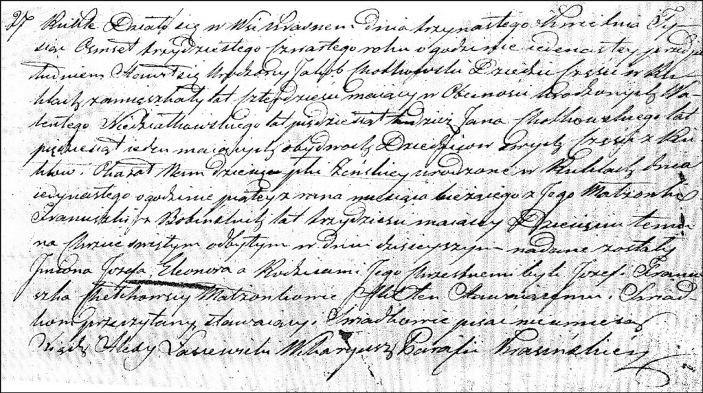 The Birth and Baptismal Record of Józefa Eleonora Chodkowska - 1834