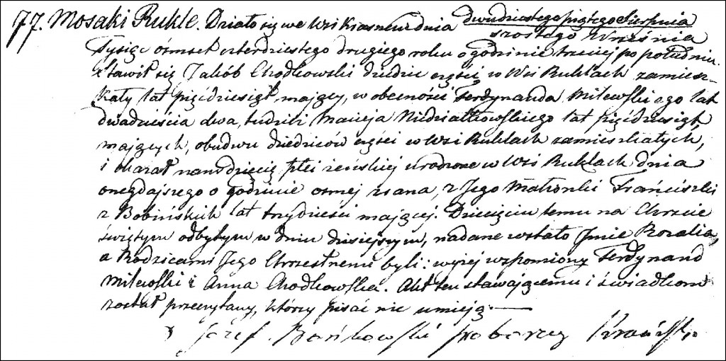 The Birth and Baptismal Record of Rozalia Chodkowska - 1842