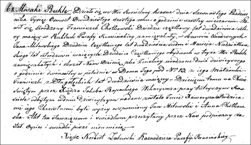 The Birth and Baptismal Record of Xaweryna Chodkowska - 1826