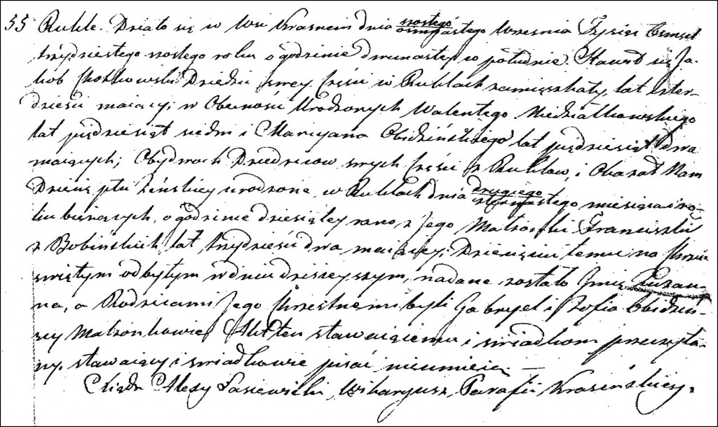 The Birth and Baptismal Record of Zuzanna Chodkowska - 1836