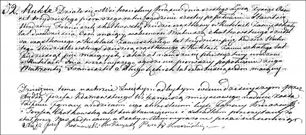The Birth and Baptismal Record of Ignacy Chodkowski - 1831