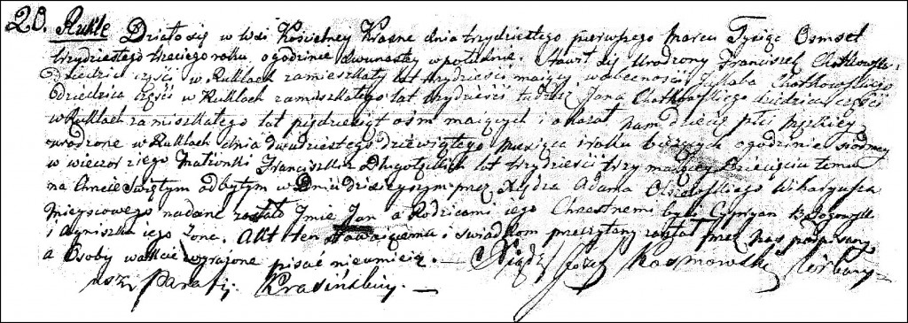 The Birth and Baptismal Record of Jan Chodkowski - 1833