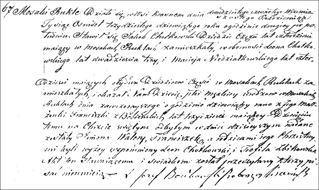 The Birth and Baptismal Record of Walery Franciszek Chodkowski - 1839