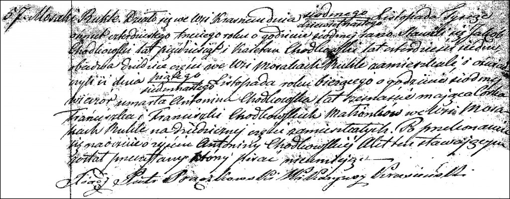 The Death and Burial Record of Antonina Chodkowska - 1843