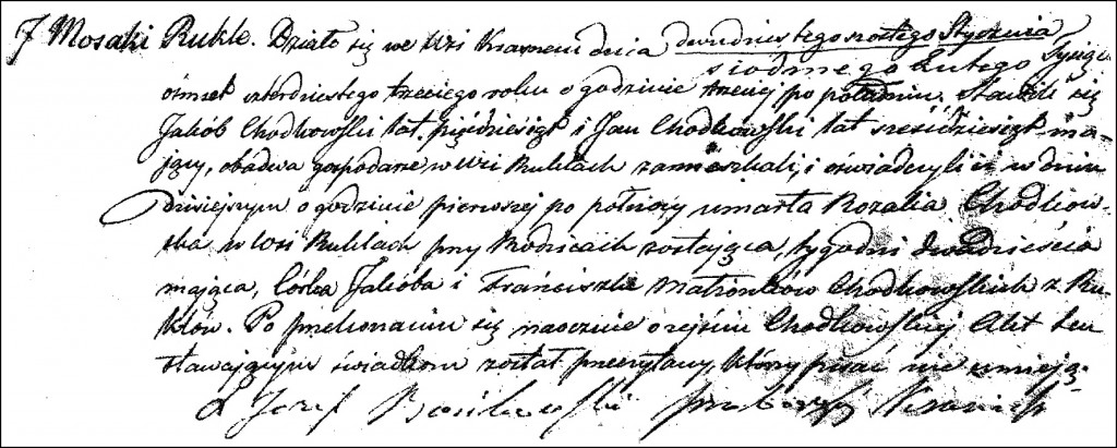 The Death and Burial Record of Rozalia Chodkowska - 1843