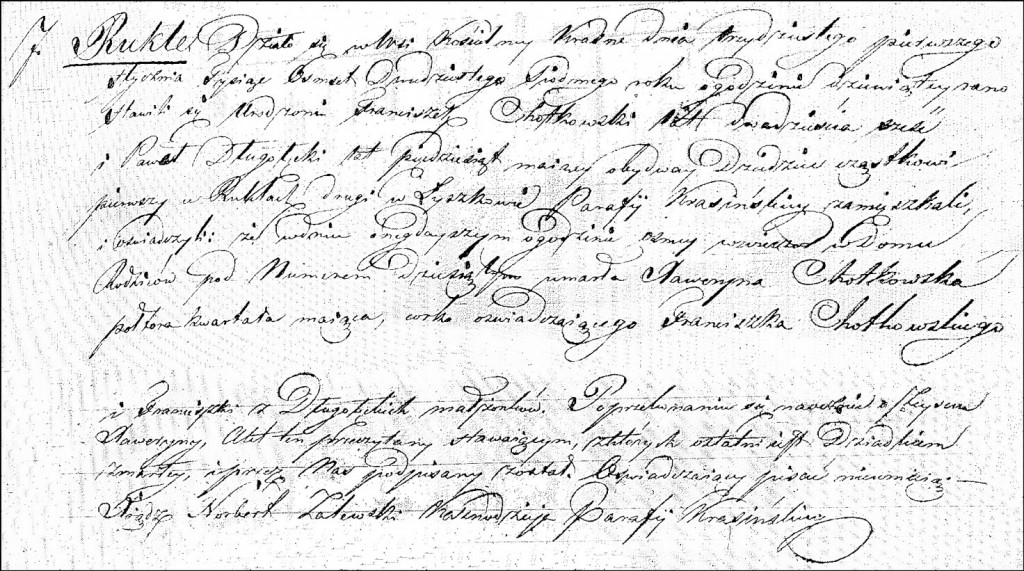 The Death and Burial Record of Xaweryna Chodkowska - 1827