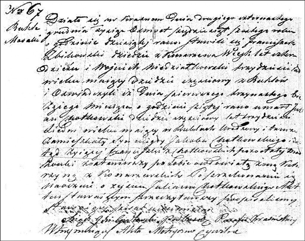 The Death and Burial Record of Julian Stanisław Chodkowski - 1856