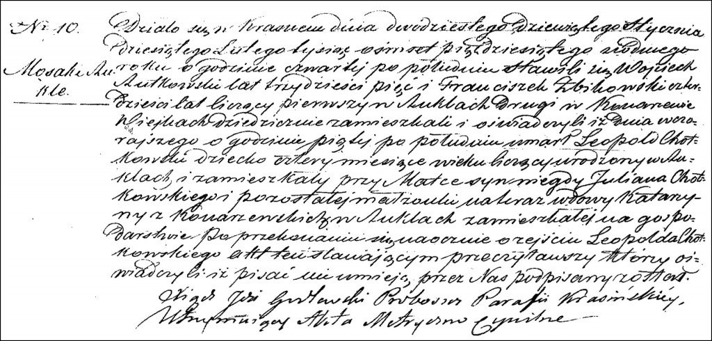 The Death and Burial Record of Leopold Chodkowski - 1857