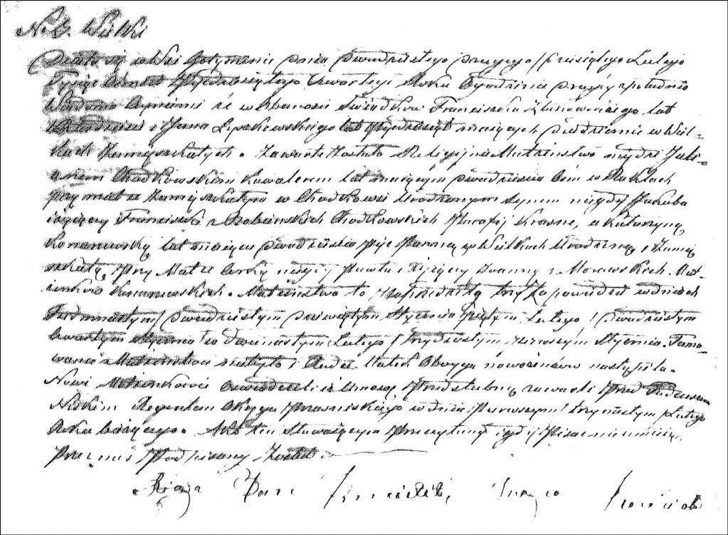 The Marriage Record of Julian Stanisław Chodkowski and Katarzyna Milewska - 1854