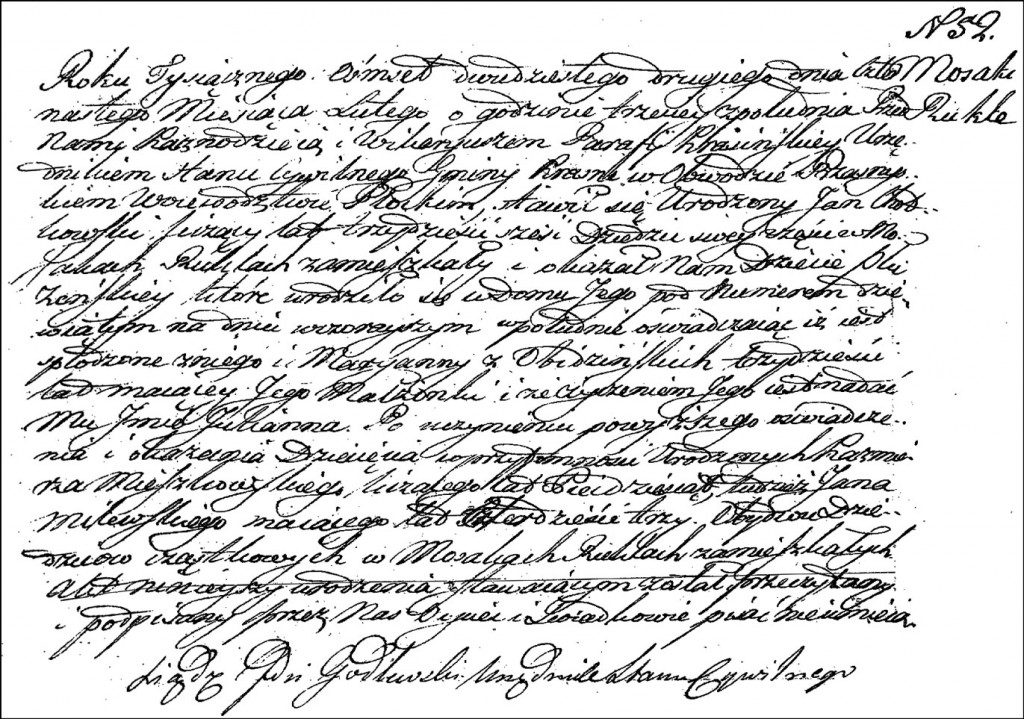 The Birth and Baptismal Record of Julianna Chodkowska - 1822