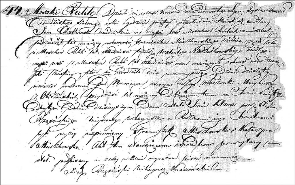 The Birth and Baptismal Record of Klara Chodkowska - 1827