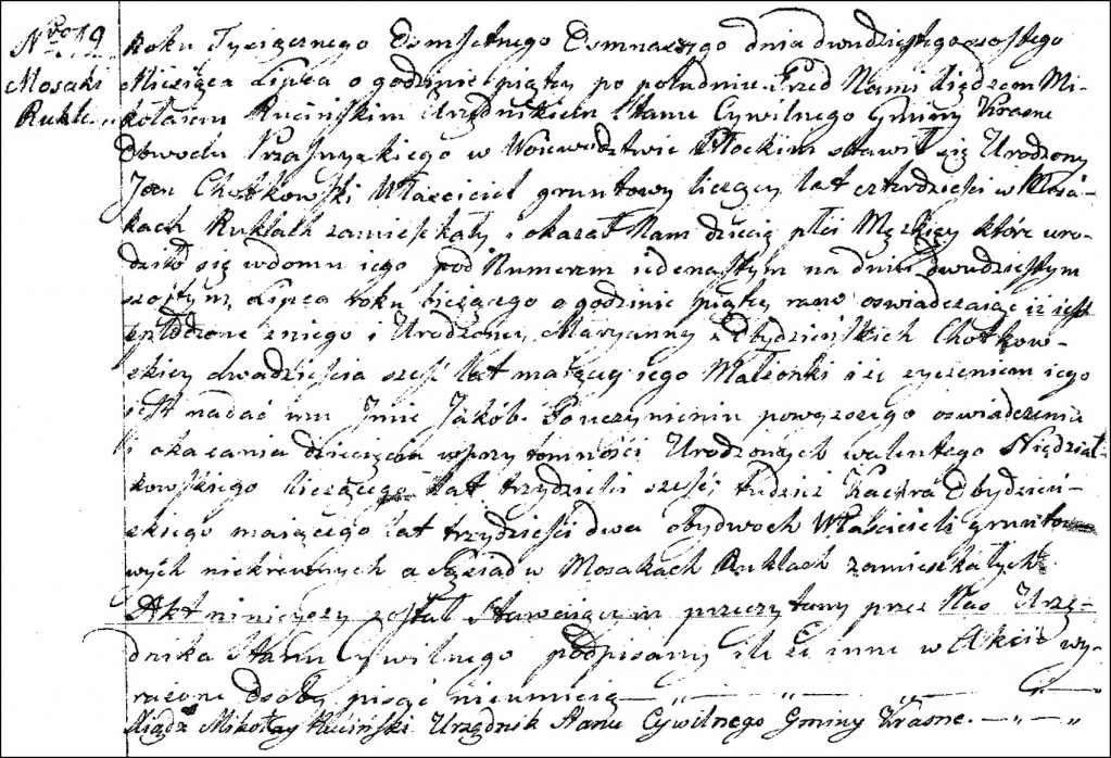 The Birth and Baptismal Record of Jakub Chodkowski - 1818