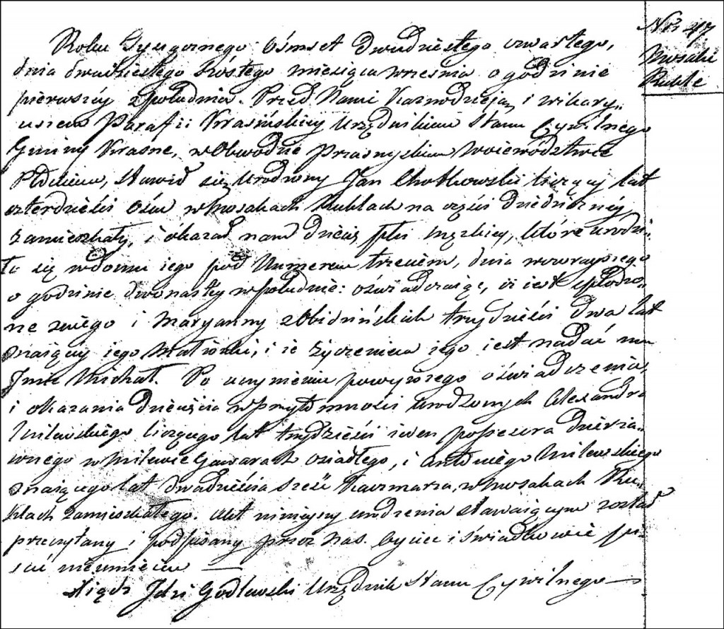 The Birth and Baptismal Record of Michał Chodkowski - 1824