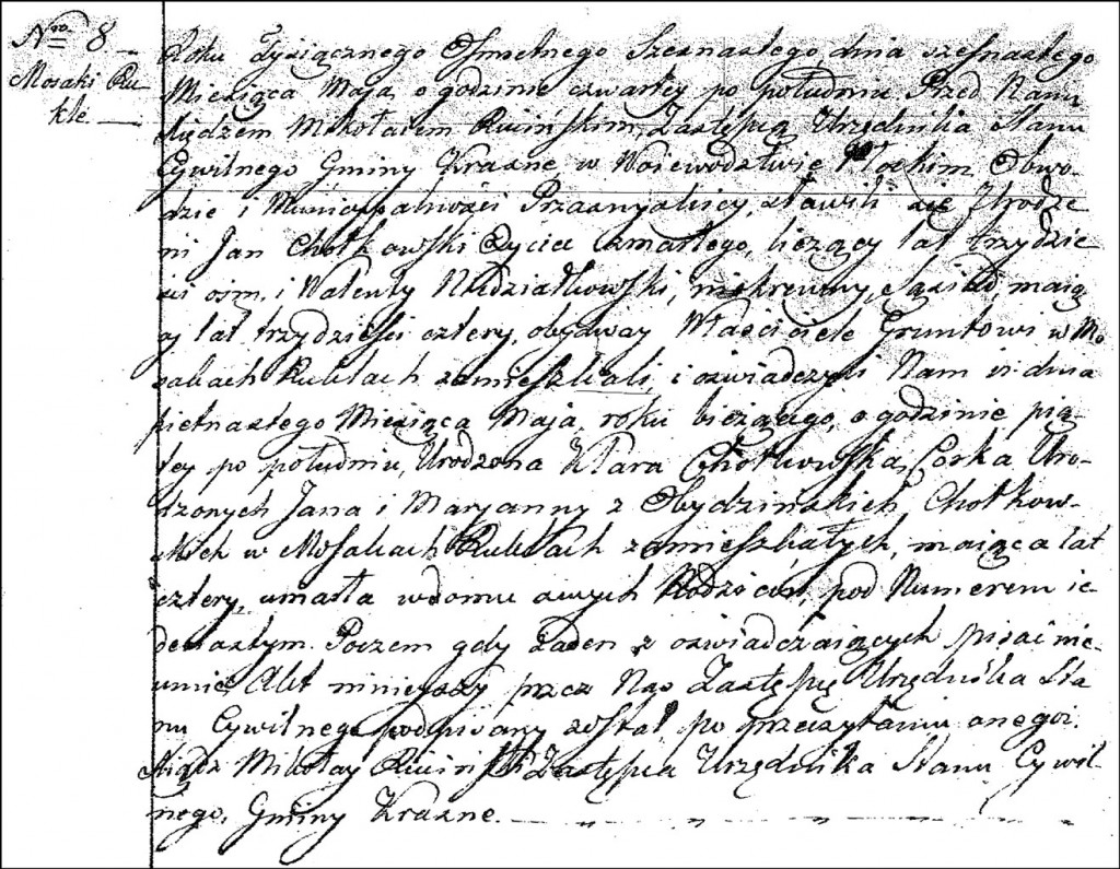 The Death and Burial Record of Klara Chodkowska - 1816