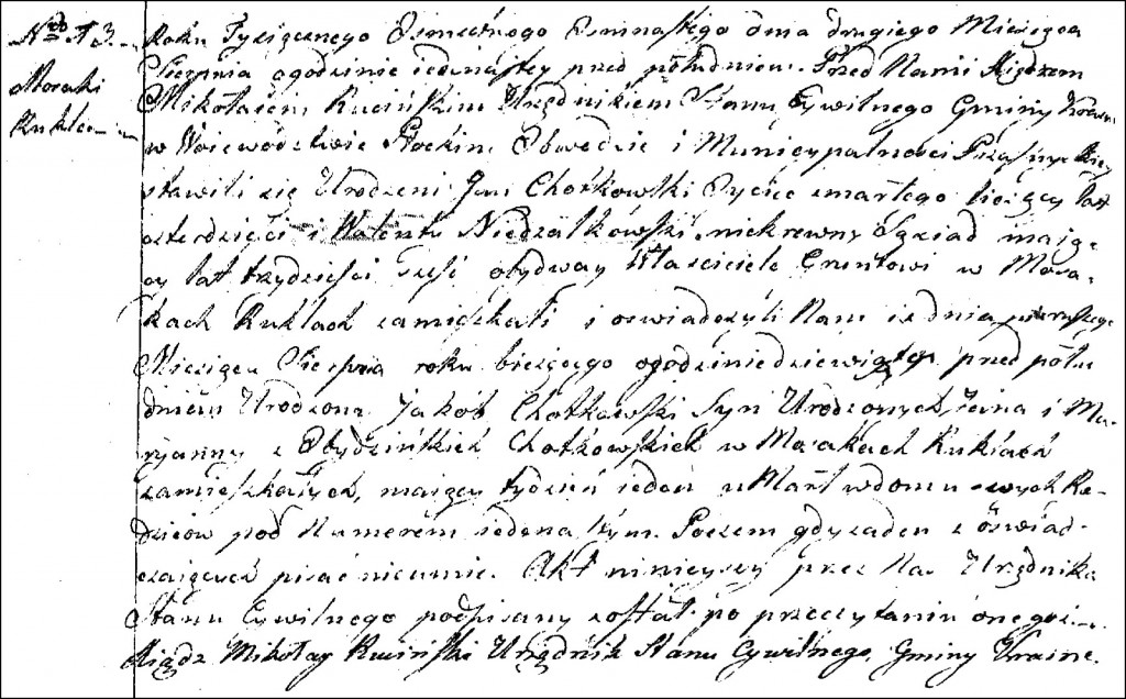 The Death and Burial Record of Jakub Chodkowski - 1818