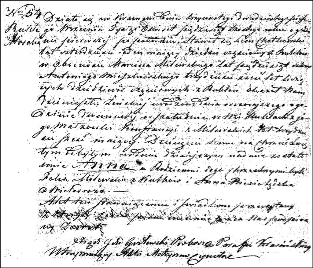 The Birth and Baptismal Record of Anna Chodkowska - 1856