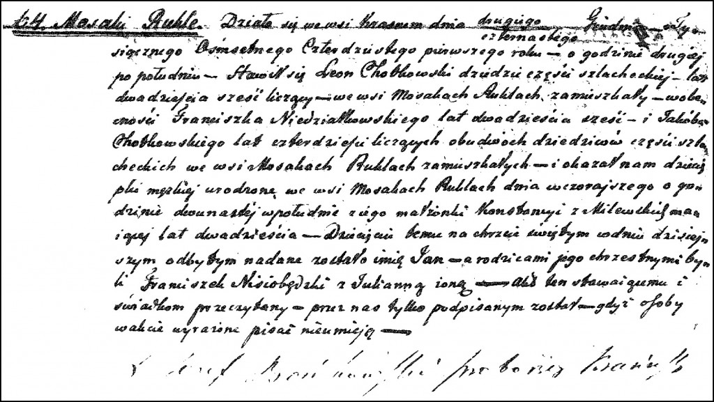 The Birth and Baptismal Record of Jan Chodkowski - 1841