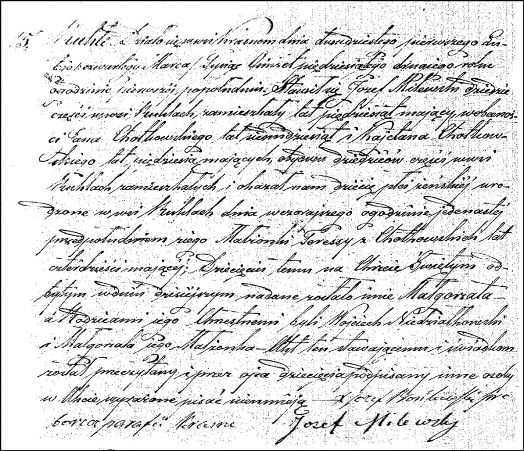 The Birth and Baptismal Record of Małgorzata Milewska - 1852