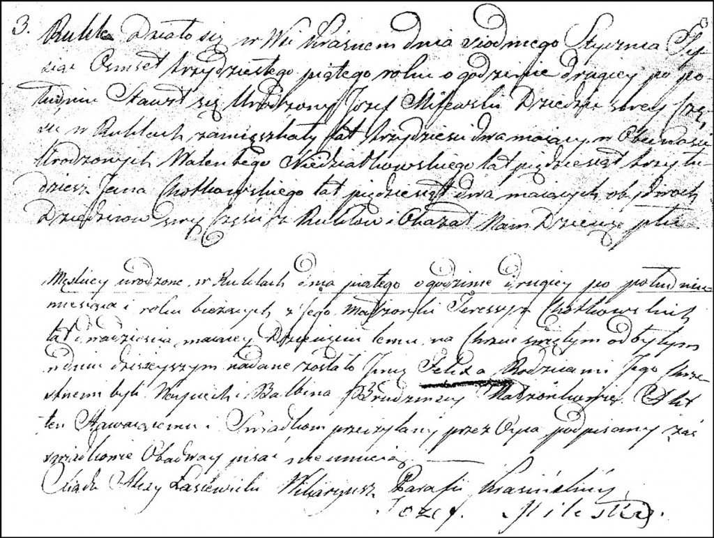 The Birth and Baptismal Record of Felix Milewski - 1835