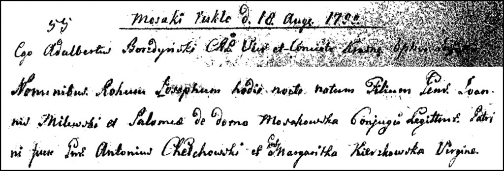 The Birth and Baptismal Record of Józef Milewski - 1799