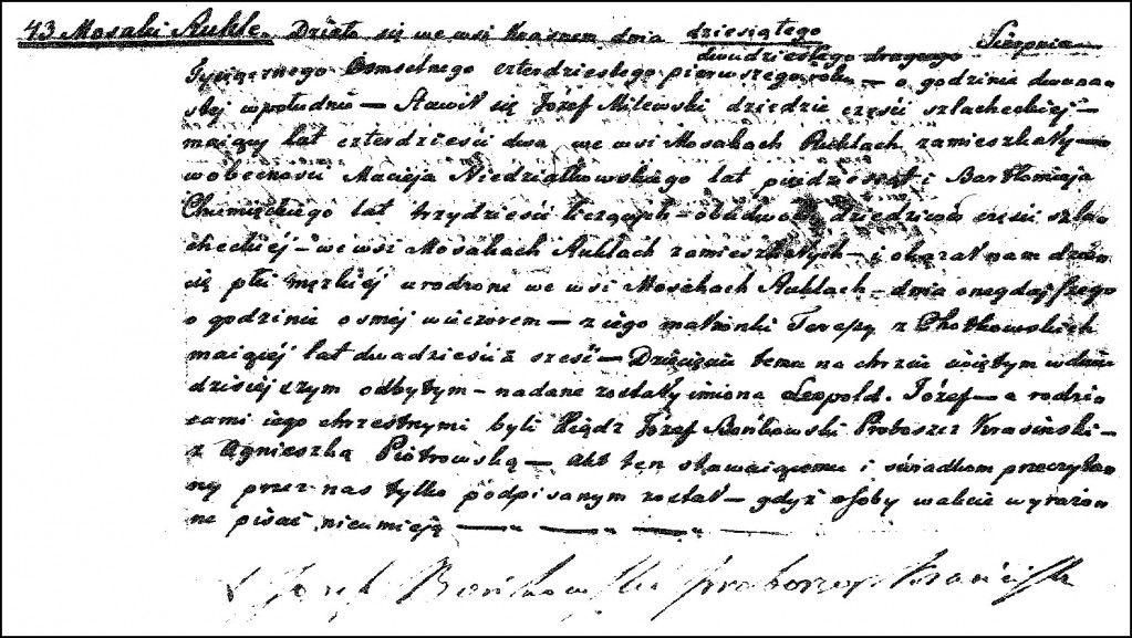 The Birth and Baptismal Record of Leopold Józef Milewski - 1841