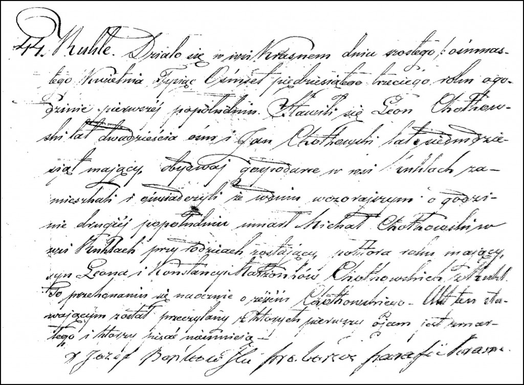 The Death and Burial Record of Michał Chodkowski - 1853