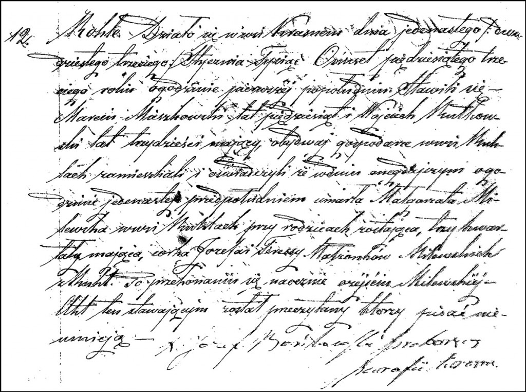 The Death and Burial Record of Małgorzata Milewska - 1853