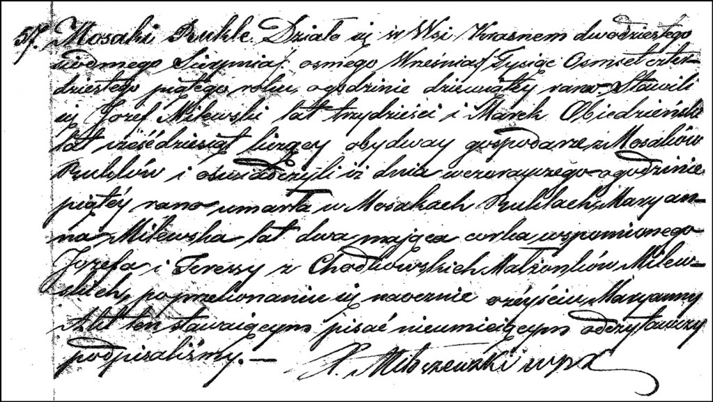 The Death and Burial Record of Marianna Milewska - 1845