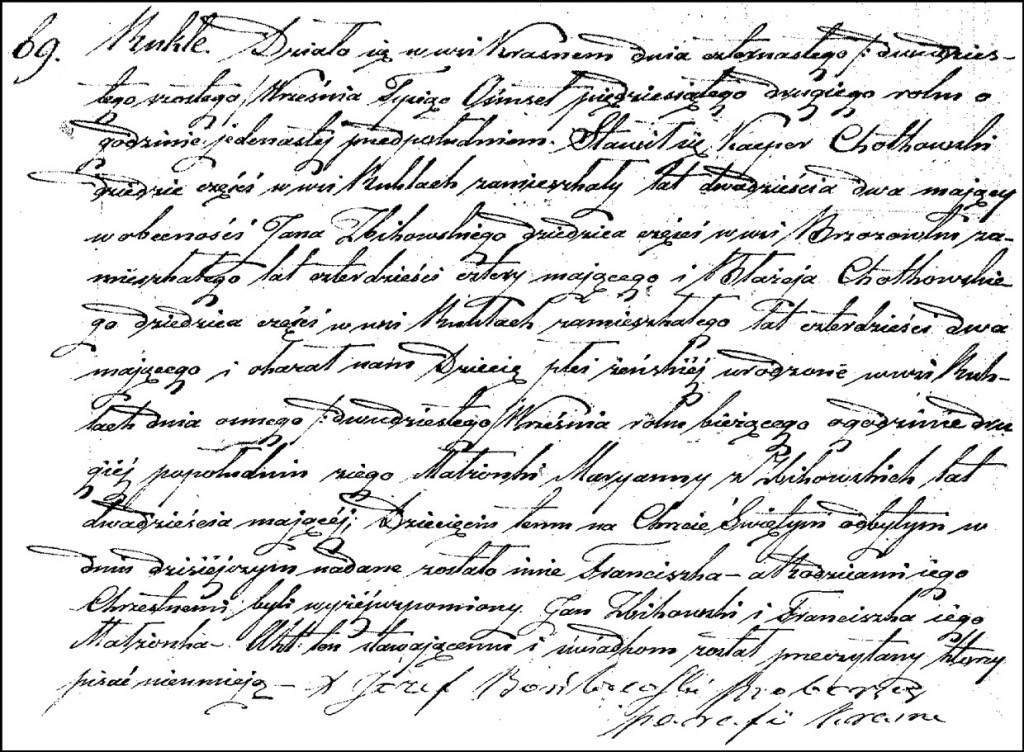 The Birth and Baptismal Record of Franciszka Chodkowska - 1852