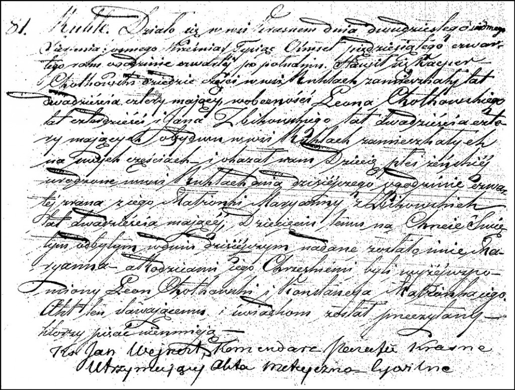 The Birth and Baptismal Record of Marianna Chodkowska - 1854