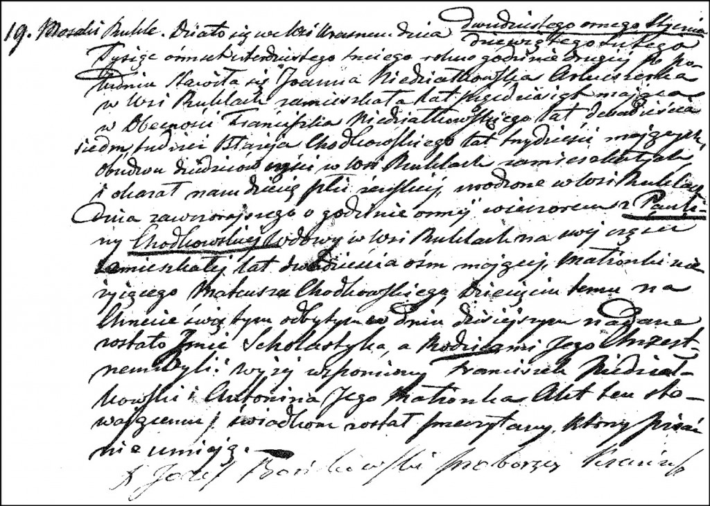 The Birth and Baptismal Record of Scholastyka Chodkowska - 1843