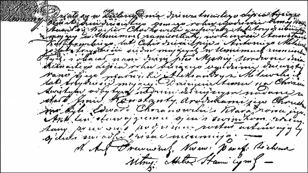 The Birth and Baptismal Record of Konstanty Chodkowski - 1868