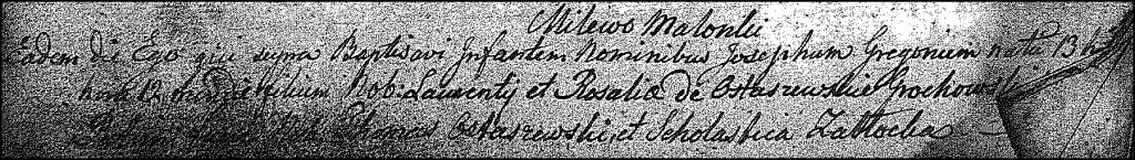 The Birth and Baptismal Record of Józef Grzegorz Grochowski - 1824