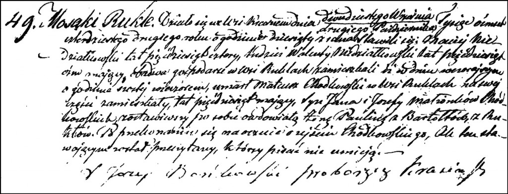 The Death and Burial Record of Mateusz Chodkowski - 1842