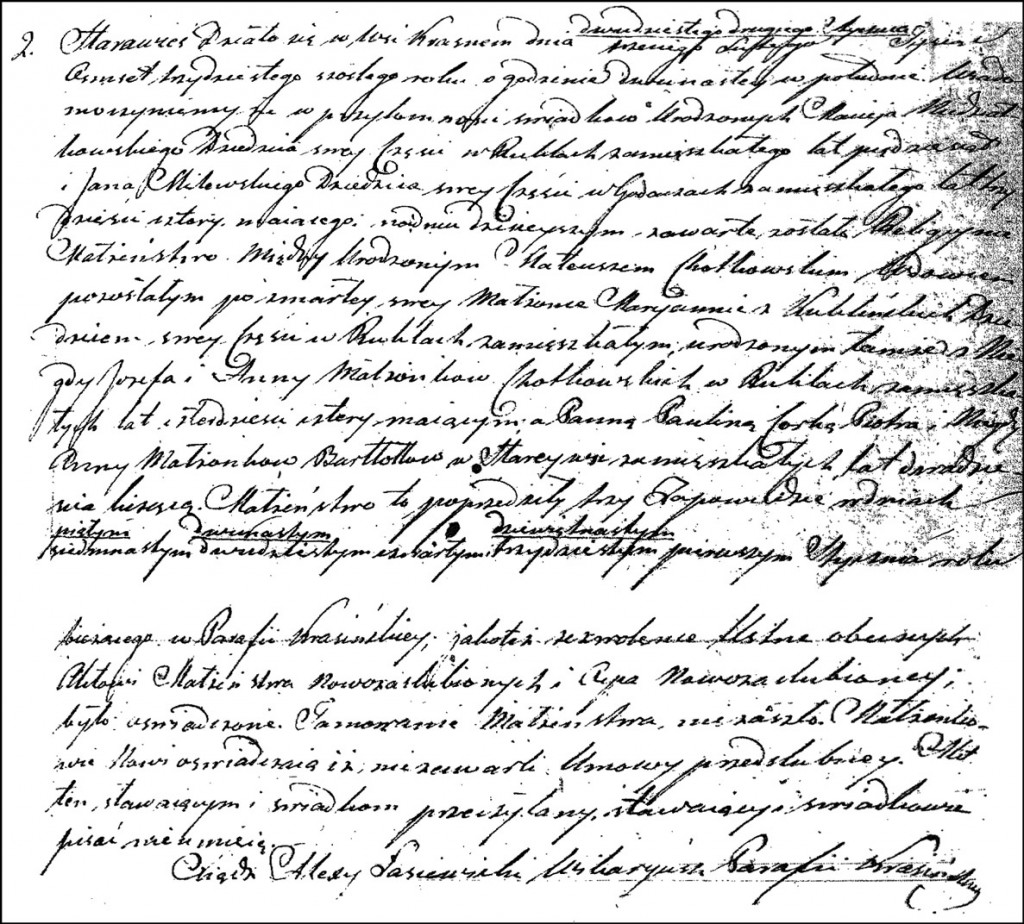 The Marriage Record of Mateusz Chodkowski and Paulina Bartołd - 1857