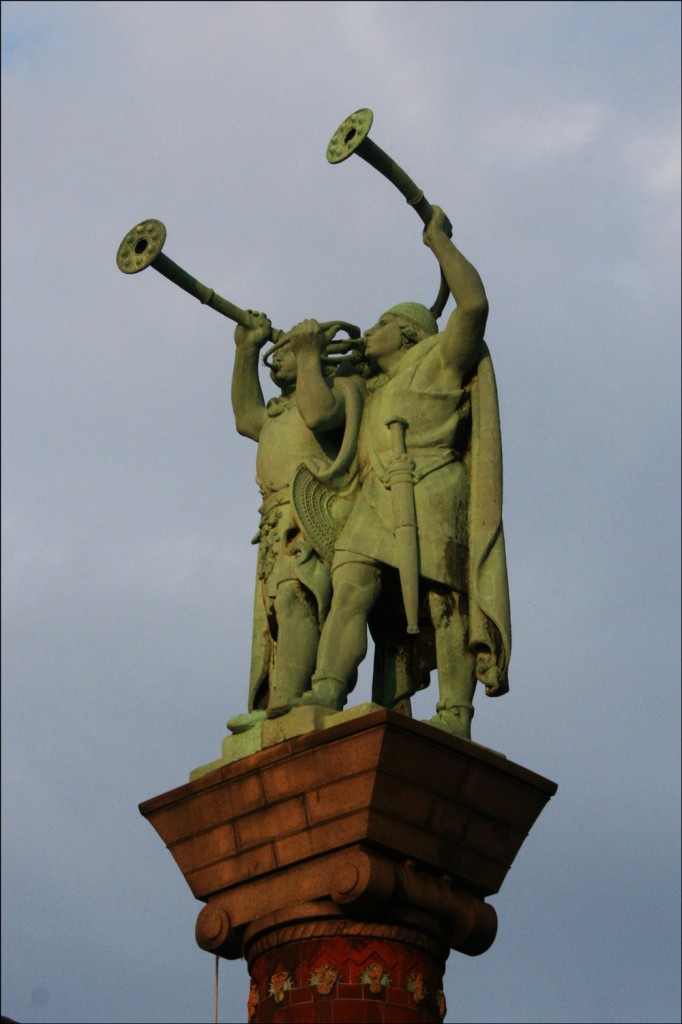 Trumpeters on Obelisk near Copenhagen City Hall
