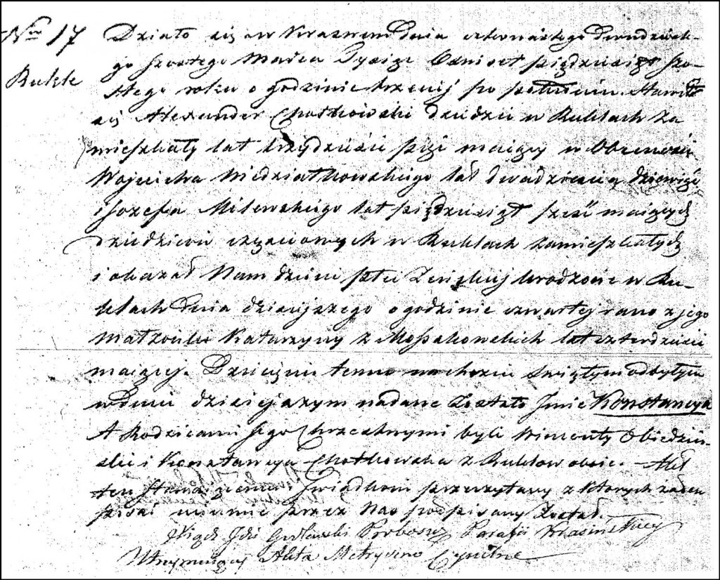 The Birth and Baptismal Record of Konstancja Chodkowska - 1856