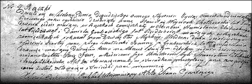 The Birth and Baptismal Record of Jan Chodkowski - 1861