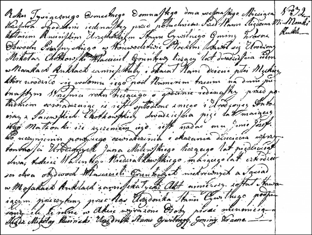 The Birth and Baptismal Record of Józef Chodkowski - 1818
