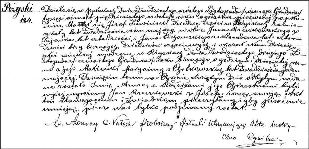 The Birth and Baptismal Record of Anna Suwińska - 1856
