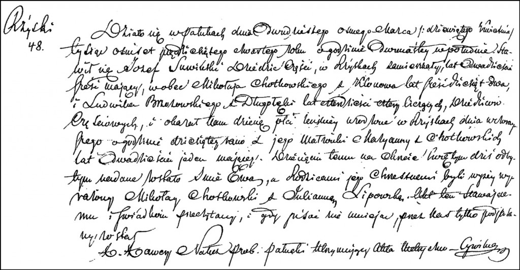 The Birth and Baptismal Record of Ewa Suwińska - 1854