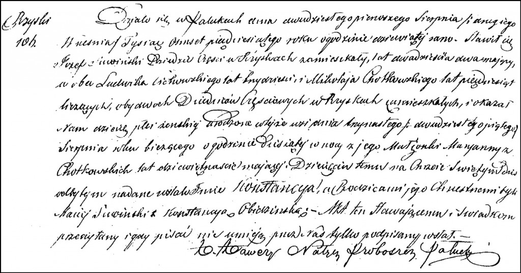 The Birth and Baptismal Record of Konstancja Suwińska - 1850