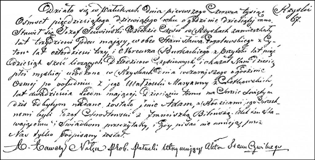 The Birth and Baptismal Record of Adam Suwiński - 1859