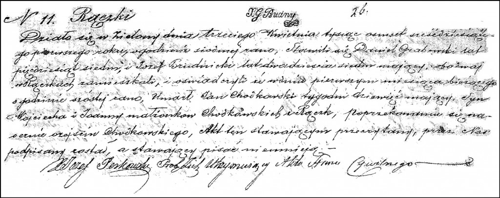 The Death and Burial Record of Jan Chodkowski - 1861
