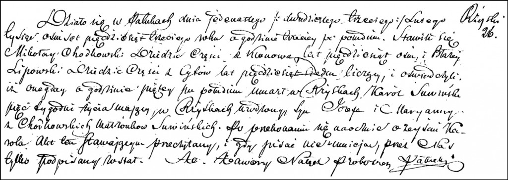 The Death and Burial Record of Karol Marian Suwiński - 1853