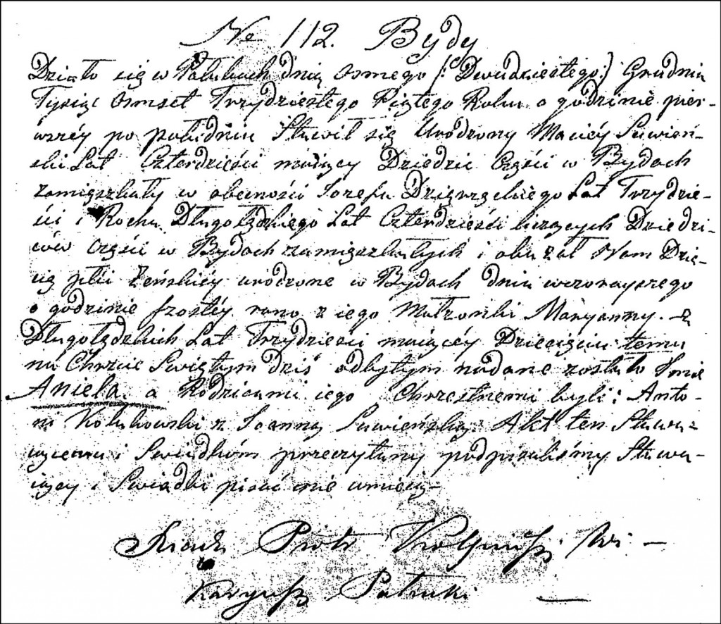 The Birth and Baptismal Record of Aniela Suwińska - 1835